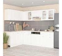 Ziaphsol Mobile da cucina Lyon da 11 pezzi, in legno bianco con pensili in vetro e mobiletti inferiori, pannello per lavastoviglie, spazio per cucina, sala da pranzo, dispensa, con cassetto e anta