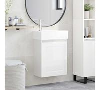 Ziaphsol Mobile sottolavabo da bagno con rubinetto, bianco lucido, mobiletto da bagno, mobiletto sospeso, salvaspazio, WC con spazio per riporre gli ospiti