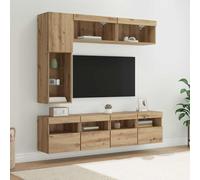 Ziaphsol Mobile TV in legno di rovere Artisan, 7 pezzi, mensola multimediale con illuminazione a LED, spazio di archiviazione, gestione dei cavi, design moderno per home theater e soggiorno