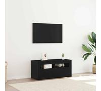 Ziaphsol Mobile TV nero 90 x 35 x 40 cm, materiale in legno, moderno centro intrattenimento con illuminazione a LED, scomparti aperti e chiusi, versatile supporto TV per soggiorno