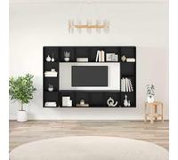 Ziaphsol Mobile TV, set da 4 pezzi, nero, 37 x 37 x 142,5 cm, in legno, moderno, montato a parete, salvaspazio, per soggiorno e camera da letto