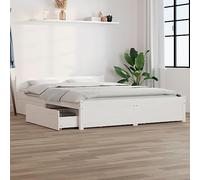 Ziaphsol Moderna struttura per letto in legno di pino massiccio laccato bianco, 140 x 190 cm, letto matrimoniale con 4 pratici cassetti e doghe robuste, ideale per camera da letto