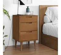 Ziaphsol MOLDE Comodino marrone, 40 x 35 x 65 cm, legno massello di pino laccato UV, con 3 cassetti, ideale come tavolino per camera da letto