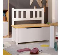 Ziaphsol Panca per bambini con vano portaoggetti, bianca e beige, in MDF, 60 x 30 x 55 cm, cassapanca per giocattoli, mobili per la cameretta dei bambini e per la cameretta dei bambini