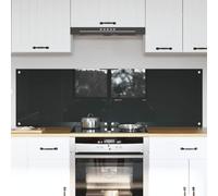 Ziaphsol Pannello posteriore da cucina in vetro temperato grigio scuro, 80 x 50 cm, set da 2 pezzi, con 4 fori preforati, per piano di lavoro, protezione dal calore e dagli spruzzi