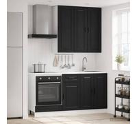 Ziaphsol Porto - Mobile da cucina in legno nero, 5 pezzi, versatile, con spazio per cucina, dispensa, sala da pranzo, microonde, credenza, armadietto alto, mobiletto basso