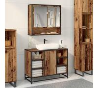 Ziaphsol Scaffale da parete con specchio, in legno anticato, 65 x 20 x 60 cm, da appendere, salvaspazio, 3 ripiani, 2 ante, per bagno, bagno degli ospiti, lavanderia, bagno da parete