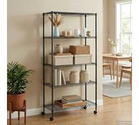 Ziaphsol Scaffale per carichi pesanti, con 5 ripiani e ruote, in ferro, 75 x 35 x 155 cm, nero, 250 kg, per officina, garage, magazzino e ordine