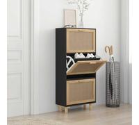 Ziaphsol Scarpiera nera, 52 x 25 x 115 cm, in legno rattan, design scandinavo, salvaspazio, con scomparti ribaltabili e cassetti, per corridoio, ingresso, camera da letto, conservazione durevole