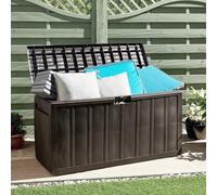 Ziaphsol Scatola per cuscini, marrone, in polipropilene, 117 x 45,5 x 57,5 cm, 270 l, con coperchio, maniglia, per giardino, piscina e ordine