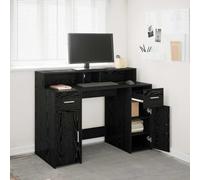 Ziaphsol Scrivania a LED in legno di quercia nera, 120 x 55 x 91 cm, scrivania per computer con cassetto, vano portaoggetti, scaffale, striscia LED USB, per casa e studio