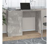 Ziaphsol Scrivania con vano portaoggetti, scrivania per computer in legno e alluminio grigio cemento, 100 x 40 x 73 cm, con cassetto e armadietto, per ufficio, casa e studio