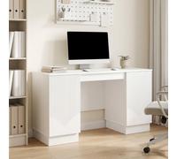Ziaphsol Scrivania in legno bianco lucido, 142,5 x 50 x 75 cm, con 2 ripiani e 2 ante girevoli a 90°, spazio per casa, ufficio e studio