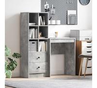 Ziaphsol Scrivania per computer, tavolo da lavoro in legno grigio cemento, 2 pezzi, con cassetto, scaffale e ripiano, 105,5 x 34 x 127 cm, per casa, studio, interno