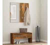 Ziaphsol Set appendiabiti in rovere affumicato, panca corridoio con cassetto, specchio e 2 appendiabiti, 80 x 30,5 x 40 cm, panca per ingresso con vano portaoggetti