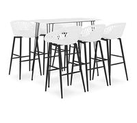 Ziaphsol Set Bar 7 Pezzi Bianco con Tavolo da Bar in MDF e Metallo, 6 Sgabelli da Bar in PP con Schienale a Rete 120x60x105 cm per Cucina, Sala da Pranzo e Arredo Moderno