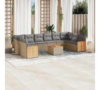 Ziaphsol Set da 11 divani da giardino con cuscini, in polyrattan, per terrazza, balcone, resistente ai raggi UV, design modulare