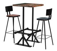 Ziaphsol Set da bar da 3 pezzi, in legno massiccio anticato, multicolore con telaio in acciaio verniciato a polvere, tavolo da 60 x 60 x 107 cm e 2 sgabelli da bar, per cucina, sala da pranzo