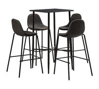 Ziaphsol Set da bar da 5 pezzi con tavolo da bar e 4 sgabelli da bar, tessuto grigio scuro, piano in MDF, gambe in acciaio verniciato a polvere, per sala da pranzo e cucina, fino a 110 kg per sedile