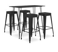 Ziaphsol Set da bar da 5 pezzi, nero, tavolo da bar 120 x 60 x 105 cm con 4 sgabelli da bar in metallo, piano in MDF, impilabile, per pub, ristorante, giardino, fino a 110 kg
