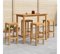 Ziaphsol Set da bar per esterni, 5 pezzi, in legno massiccio di teak non trattato, resistente alle intemperie, con poggiapiedi integrato e design a fessura, per terrazza, giardino e caffetteria