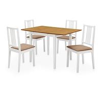 Ziaphsol Set da pranzo da 5 pezzi in legno massiccio di gomma e piano in MDF, bianco marrone, tavolo da pranzo estensibile da 80 a 120 cm, con 4 sedie per sala da pranzo e soggiorno