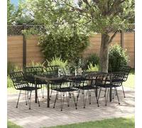 Ziaphsol Set da pranzo da giardino, 9 pezzi, in acciaio verniciato a polvere, per terrazza, balcone, esterni, con tavolo, sedie, panca e poltrona, per famiglie e ospiti
