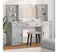 Ziaphsol Set da toeletta con illuminazione a LED e porta, 3 pezzi, in legno grigio cemento, specchio acrilico, 4 cassetti, 6 ripiani, porta USB, per camera da letto e spogliatoio
