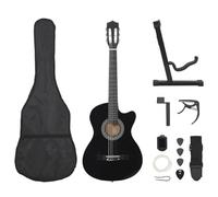 Ziaphsol Set di 12 pezzi per chitarra acustica Cutaway, nero, 96,5 cm, con 6 corde in nylon, custodia, tracolla, plettri, capotasto, accordatore e manovella per corde, per lezioni