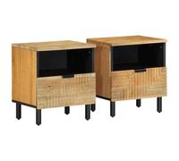 Ziaphsol Set di 2 comodini marrone, in legno massello di mango, 40 x 33 x 46 cm, ideale come elegante tavolino in camera da letto.