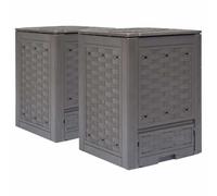 Ziaphsol Set di 2 compostiere da giardino, marrone, 60 x 60 x 83 cm, 600 l, in plastica effetto rattan, coperchio diviso, per foglie verdi, ventilazione e riciclaggio