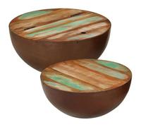 Ziaphsol Set di 2 tavolini da caffè, a forma di ciotola, Ø 50/Ø45 cm, in legno anticato massiccio e acciaio, con vano portaoggetti, design rotondo per soggiorno, moderno Coffee Table