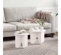 Ziaphsol Set di 2 tavolini da caffè, bianco, 39,5 x 39,5 x 30 cm, tavolino rotondo in legno massello di pino, tavolo da soggiorno per piccoli spazi, tavoli moderni da soggiorno