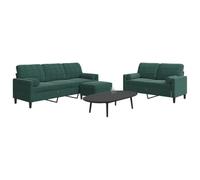 Ziaphsol Set di 3 divani con cuscini e rulli per il collo, in velluto verde scuro, con funzione letto e cassettone, moderno, scandinavo, accogliente