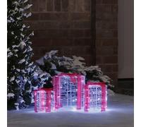Ziaphsol Set di 3 scatole regalo decorative in acrilico bianco freddo, 20 x 20 x 21 cm, con 60 LED USB, per Natale, Avvento, finestra, soggiorno, ufficio, come decorazione sotto l'albero