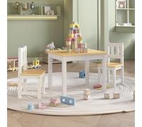Ziaphsol Set di 3 sedie per bambini, in MDF, 60 x 50 x 48 cm, con 2 sedie da 25 x 25 x 55 cm, per asilo, scuola, pittura, fai da te, giochi