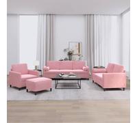 Ziaphsol Set di 4 divani con cuscino, in velluto rosa, divano angolare con funzione letto, per soggiorno, design scandinavo moderno, accogliente, estensibile, cassettone letto