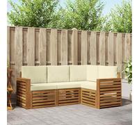Ziaphsol Set di 4 divani in legno di acacia massiccio naturale e crema, laccato resistente alle intemperie, 191,5 x 132,5 x 73 cm, modulare per terrazza, giardino e lounge con comfort