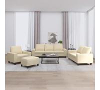 Ziaphsol Set di 4 pezzi, accogliente salotto con funzione letto, in tessuto in microfibra, color crema, per soggiorno, ufficio e salotto, con cassettone estraibile, con funzione relax e letto per gli