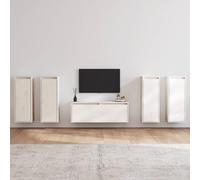 Ziaphsol Set di 5 armadi per TV, in legno massiccio di pino bianco, pensile per soggiorno, robusta console per TV, design moderno e salvaspazio, montaggio a parete