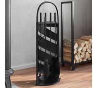 Ziaphsol Set di 5 attrezzi per camino in acciaio verniciato a polvere, 23 x 15 x 66 cm, supporto con attizzatoio, pinza, paletta per cenere e scopa, per stufa a legna