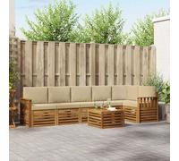 Ziaphsol Set di divani angolari con cuscini, 7 pezzi, beige naturale, in legno massello di acacia, per terrazza, giardino, lounge con tavolo e imbottiture, per un'atmosfera rilassata