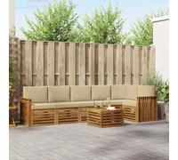 Ziaphsol Set di divani angolari con cuscini, 7 pezzi, beige naturale, in legno massello di acacia, set di mobili con tavolo e imbottiture, per terrazza, giardino, lounge per un'atmosfera rilassata