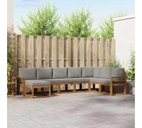 Ziaphsol Set di divani da esterni in legno di acacia massiccio con cuscino, 8 pezzi, grigio chiaro naturale, resistente alle intemperie, set modulare per terrazza, lounge comfort ed eleganza