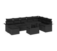 Ziaphsol Set di divani da giardino con cuscino, nero, 9 pezzi, modulare per terrazza, balcone, mobili da giardino per il relax all'aperto e per stare in compagnia