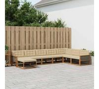 Ziaphsol Set di divani per esterni, 8 pezzi, in legno di acacia massiccio con cuscini beige, per terrazza e giardino, moderno set di mobili con un comodo paesaggio e un divano durevole