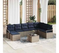 Ziaphsol Set di mobili da giardino con 9 pezzi, in polyrattan, colore grigio, per terrazza, balcone, esterni, con tavolo regolabile e spazio per il relax e la convivenza in giardino