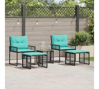 Ziaphsol Set di mobili da giardino con cuscini, 5 pezzi, colore nero e turchese, set di mobili da terrazza, mobili da balcone, mobili per esterni, tavolo, sedia, panca, poltrona, sgabello, lettino ad