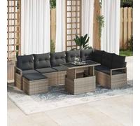 Ziaphsol Set di mobili da giardino con vano portaoggetti, 9 pezzi, grigio, in polyrattan, modulare, per terrazza, balcone, esterni, con tavolo, poltrona, sgabello e spazio per il relax e la convivenza