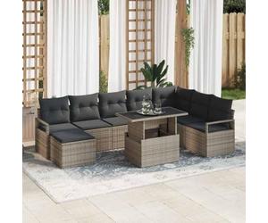 Ziaphsol Set di mobili da giardino con vano portaoggetti, 9 pezzi, grigio, in polyrattan, modulare, per terrazza, balcone, esterni, con tavolo, poltrona, sgabello e spazio per il relax e la convivenza